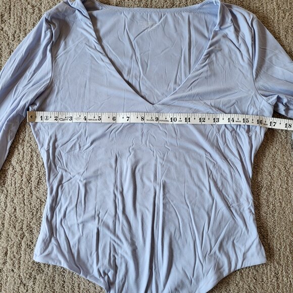Women’s Long Sleeve V-Neck Bodysuit – Light Blue – NIP – Shaperx - Picture 5 of 12